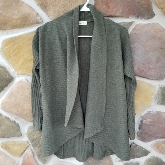 Ginger G Sweaters - Green Waterfall Front Cardigan
